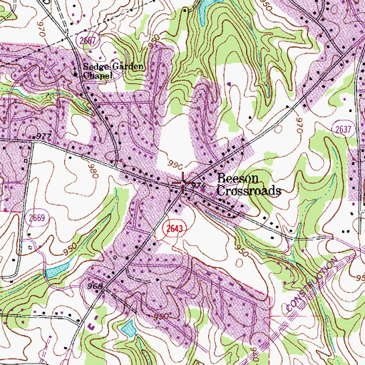 Topographic Map of Beeson Crossroads, NC