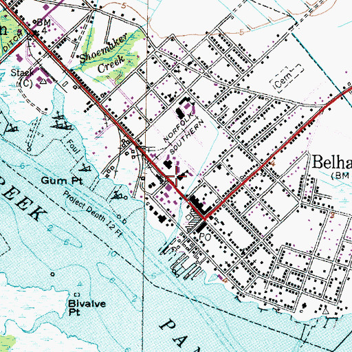 Topographic Map of Belhaven, NC