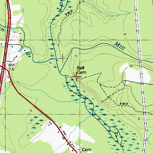 Topographic Map of Bell Cemetery, NC