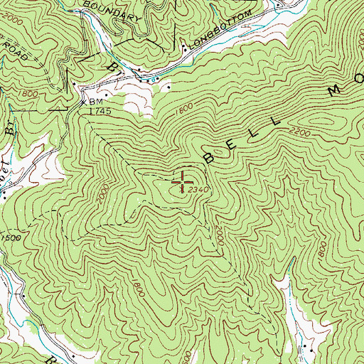 Topographic Map of Bell Mountain, NC