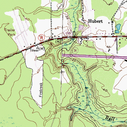 Topographic Map of Bell Swamp, NC