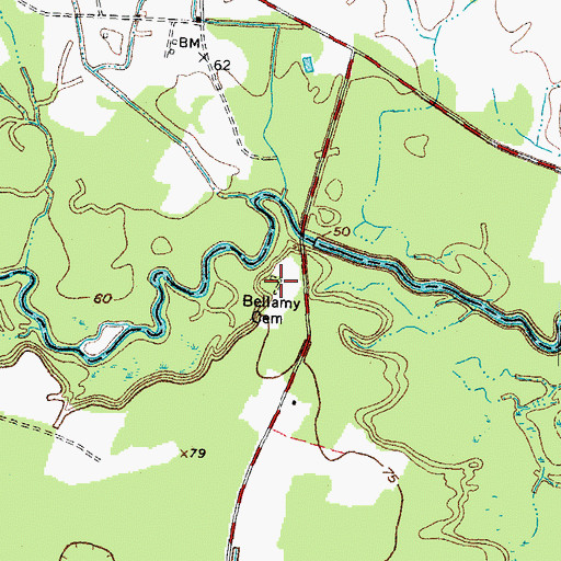 Topographic Map of Bellamy Cemetery, NC