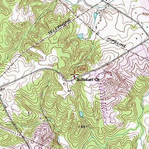 Topographic Map of Bellefont Church, NC