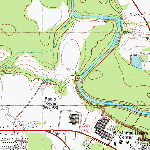 Topographic Map of Bells Bridge, NC