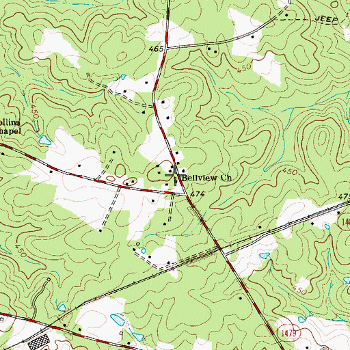 Topographic Map of Bellview Church, NC