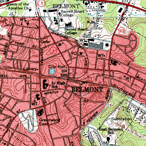 Topographic Map of Belmont, NC