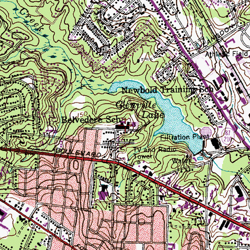 Topographic Map of Belvedere School, NC