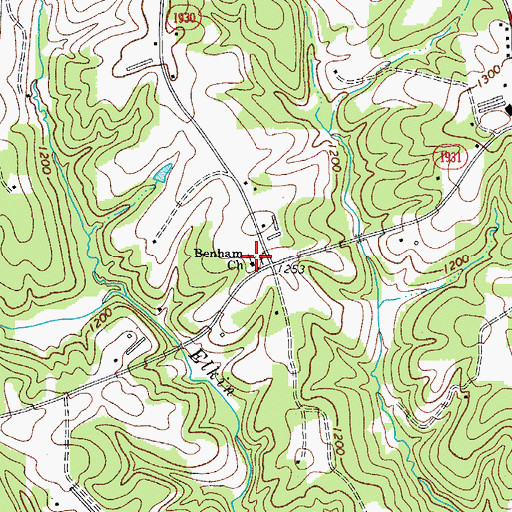 Topographic Map of Benham Church, NC