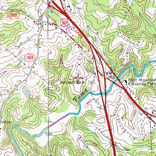 Topographic Map of Bennett Cemetery, NC