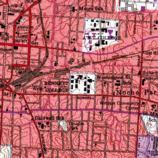 Topographic Map of Bennett College, NC