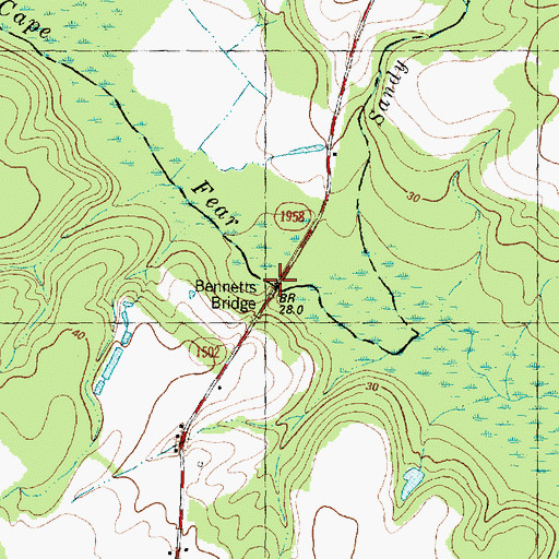 Topographic Map of Bennetts Bridge, NC