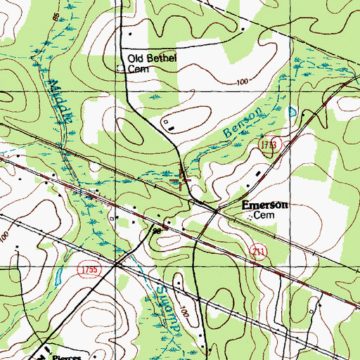 Topographic Map of Benson Branch, NC