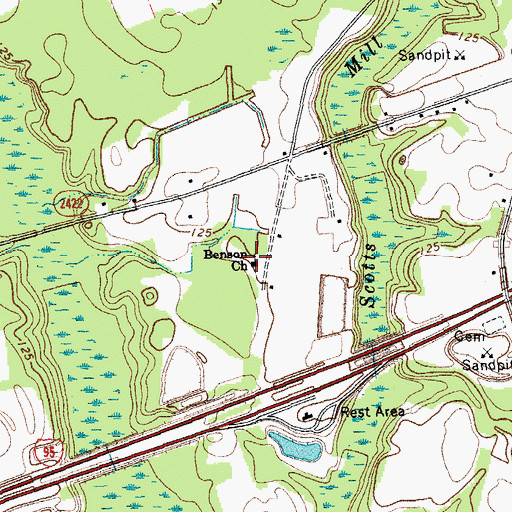 Topographic Map of Benson Church, NC