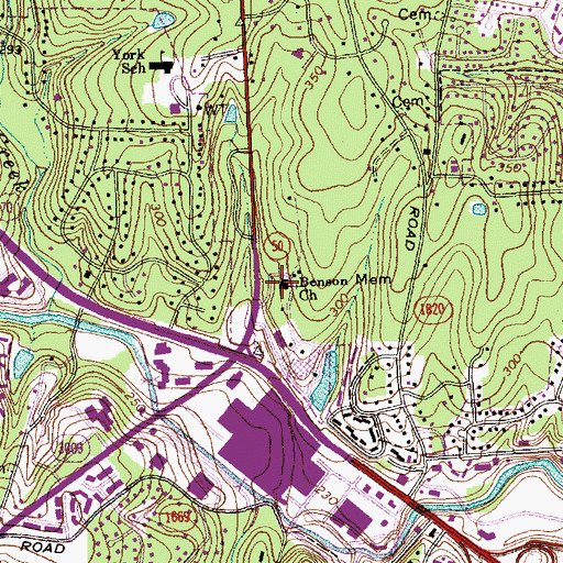 Topographic Map of Benson Memorial Church, NC