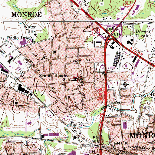 Topographic Map of Benton Heights School, NC