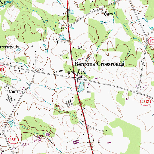 Topographic Map of Bentons Crossroads, NC