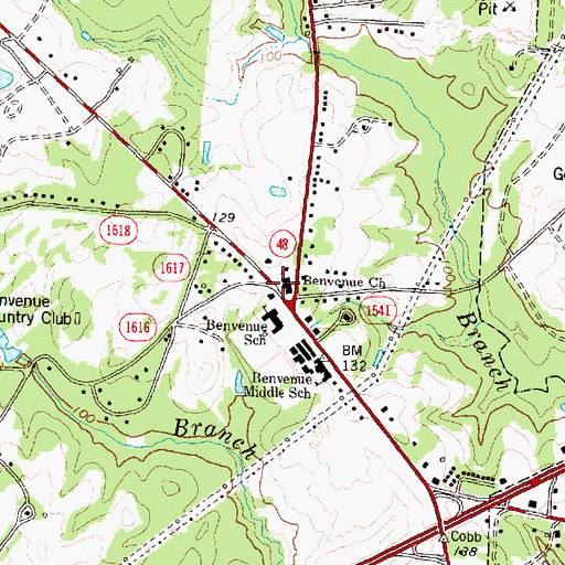 Topographic Map of Benvenue Church, NC