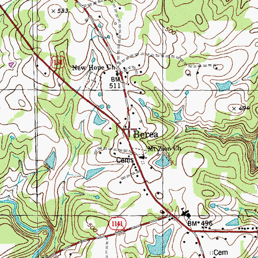 Topographic Map of Berea, NC