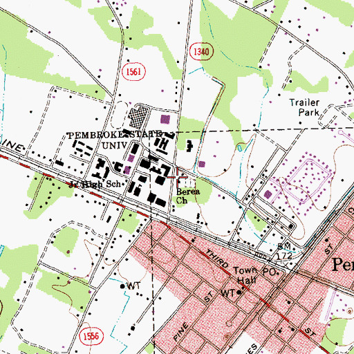 Topographic Map of Berea Church, NC