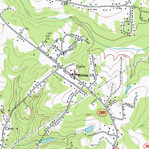 Topographic Map of Berea Church, NC