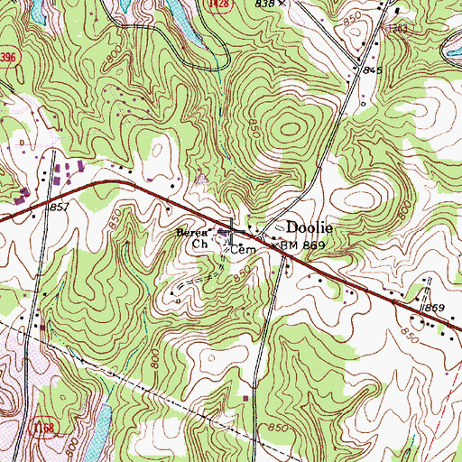 Topographic Map of Berea Church, NC