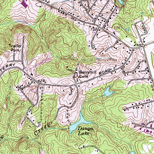 Topographic Map of Berryhill Cemetery, NC