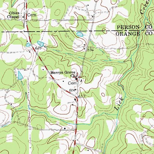 Topographic Map of Berrys Grove Church, NC