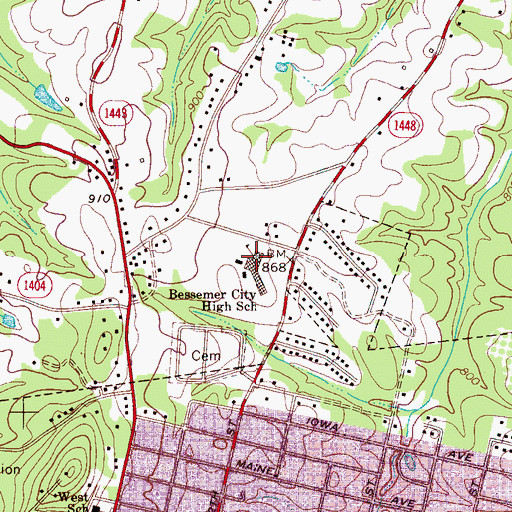 Topographic Map of Bessemer City High School, NC