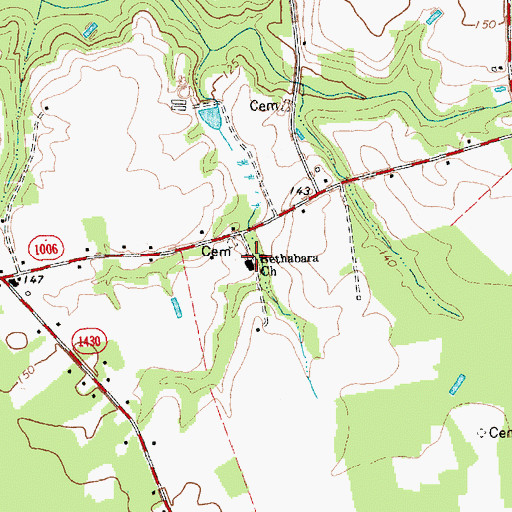Topographic Map of Bethabara Church, NC