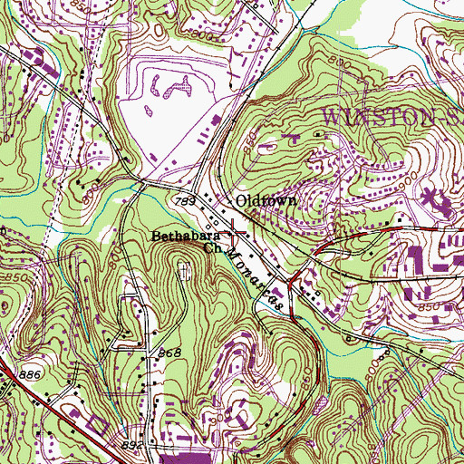 Topographic Map of Bethabara Church, NC