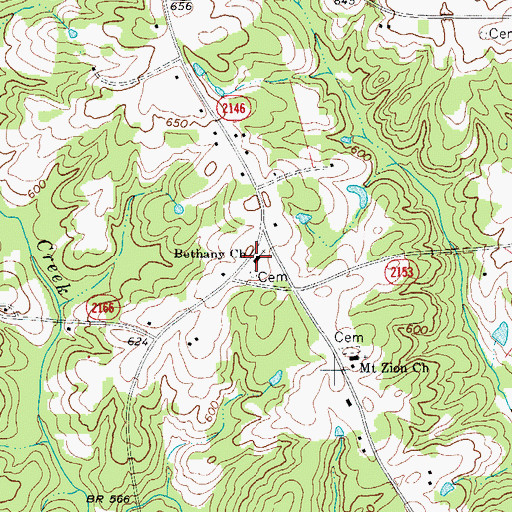 Topographic Map of Bethany Church, NC