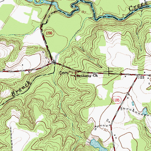 Topographic Map of Bethany Church, NC