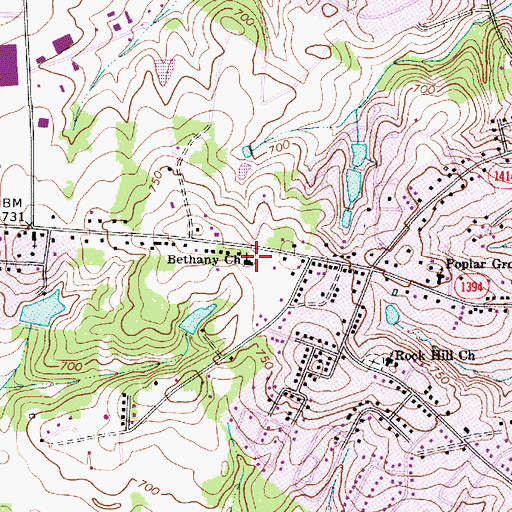 Topographic Map of Bethany Church, NC