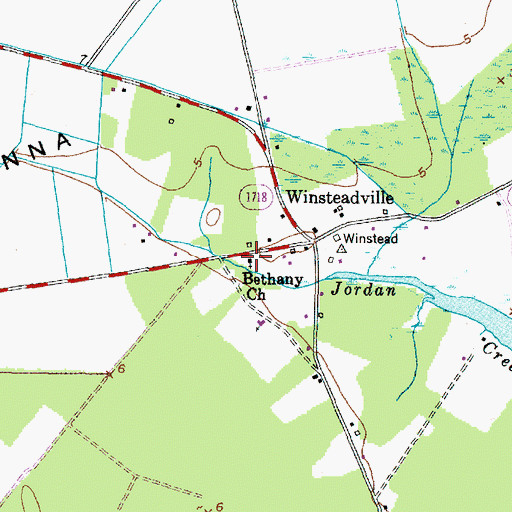 Topographic Map of Bethany Church, NC