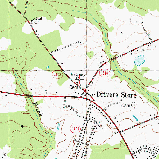 Topographic Map of Bethany Church, NC