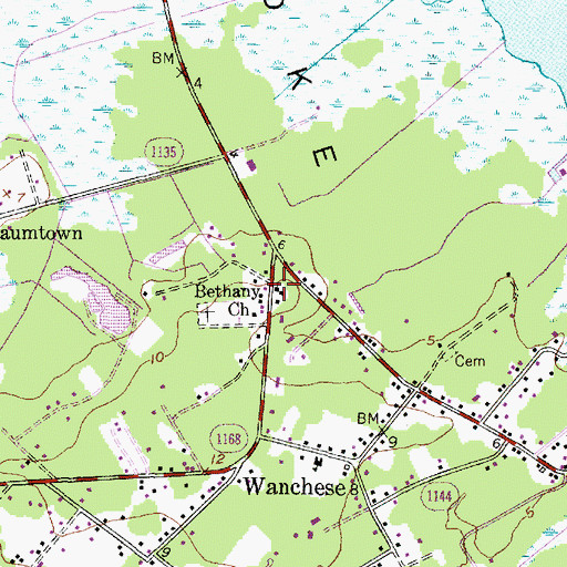 Topographic Map of Bethany Church, NC