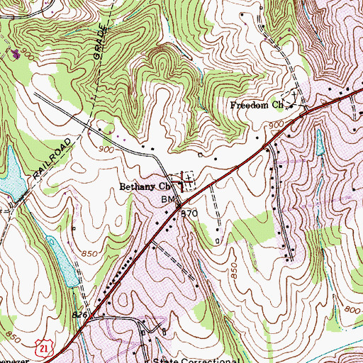 Topographic Map of Bethany Church, NC