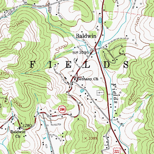 Topographic Map of Bethany Church, NC