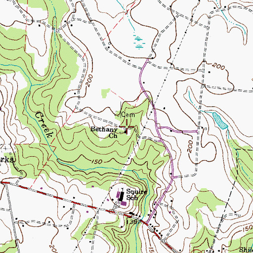 Topographic Map of Bethany Church, NC