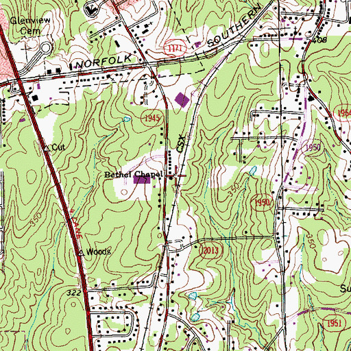 Topographic Map of Bethel Chapel, NC