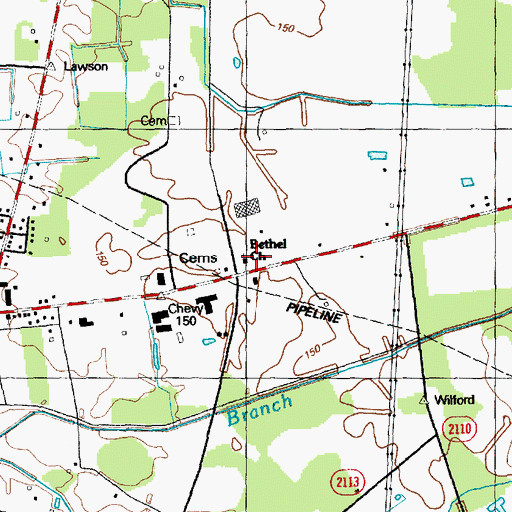 Topographic Map of Bethel Church, NC
