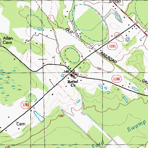 Topographic Map of Bethel Church, NC