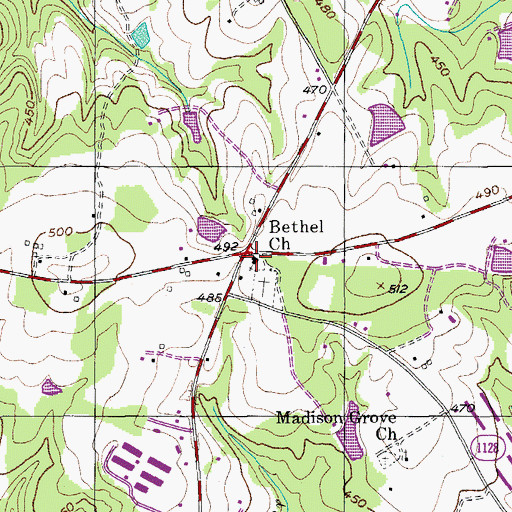 Topographic Map of Bethel Church, NC