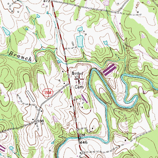 Topographic Map of Bethel Church, NC