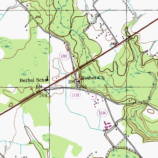 Topographic Map of Bethel Church, NC