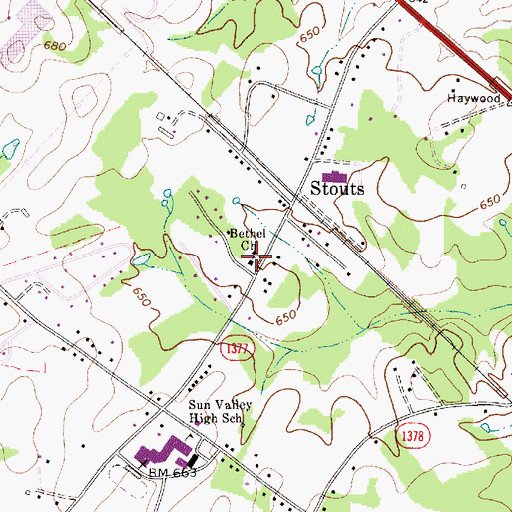 Topographic Map of Bethel Church, NC