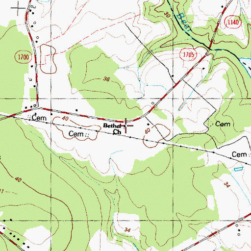 Topographic Map of Bethel Church, NC