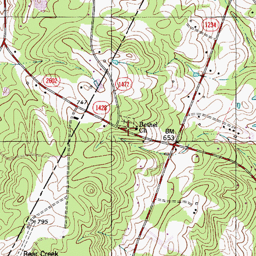 Topographic Map of Bethel Church, NC