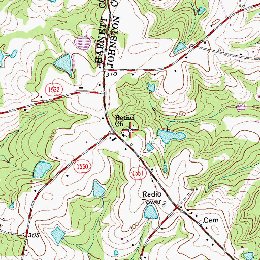 Topographic Map of Bethel Church, NC