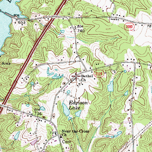 Topographic Map of Bethel Church, NC